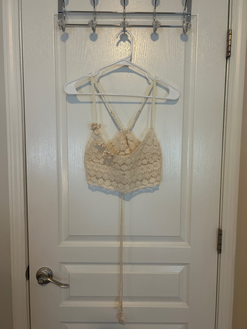 Crochet Lace Bralette Crop Top in Cream - Women’s Crop